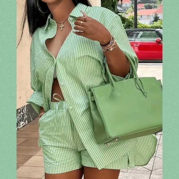 NEW 2pc Outfit Shirt & Shorts with Green Stripes Size 5X - Picture 1 of 7